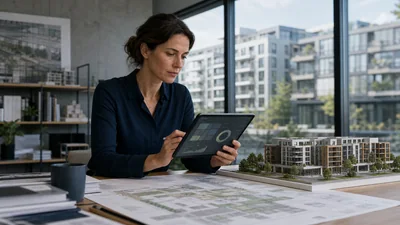 Immobilienmanagerin bewertet ein Bau- und Bestandsprojekt